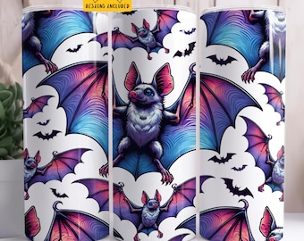Pastel Halloween Tumbler Wrap 20 oz Skinny Tumbler Sublimation Design Descarga digital PNG Instant Digital Only, Spooky Season Bats Tumbler