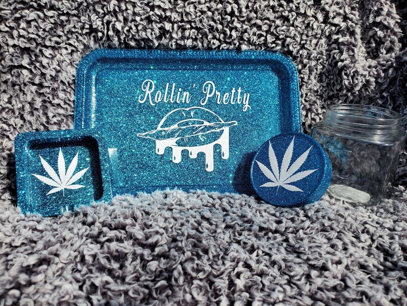 Custom Glitter Rolling Tray Set Etsy
