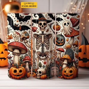 Skeleton Halloween 20 oz Skinny Tumbler Sublimation Design Digital Download PNG Instant Digital only, Witch Spooky Halloween Pumpkin Ghost