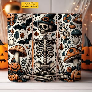 Skeleton Halloween 20 oz Skinny Tumbler Sublimation Design Digital Download PNG Instant Digital only, Witch Spooky Halloween Pumpkin Ghost