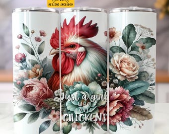 Grappige kip 20 oz magere beker sublimatie ontwerp digitale download PNG Instant Digital alleen Just A Girl Who Loves Chickens Tumbler Wrap