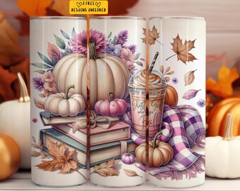 Fall Tumbler Pumpkin Spice 20 oz Skinny Tumbler Sublimation Design Instant Digital Download Only, Just A Girl Who Loves Fall Tumbler Wrap
