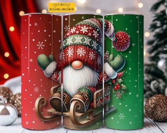 Christmas Gnome 20 oz Skinny Tumbler Sublimation Design Digital Download PNG Instant DIGITAL ONLY, Christmas Gnome Holiday Tumbler Wrap
