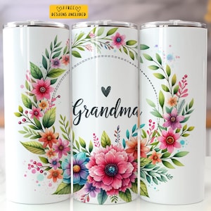 Grandma 20 oz Skinny Tumbler Sublimation Design Digital Download PNG Instant Digital only Mothers Day png Boho Floral Tumbler Wrap
