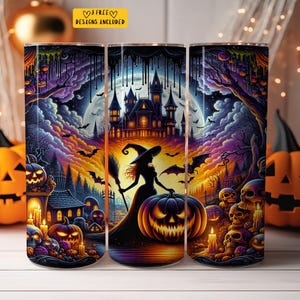 Haunted House Spooky Season Witch 20 oz Skinny Tumbler Sublimation Design Digital Download PNG Instant Digital only, Tumbler Wrap
