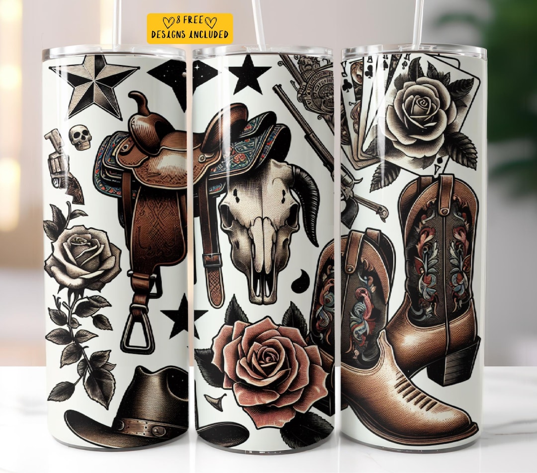 Western Cowboy Tumbler Wrap Sunflower Cowgirl Tumbler 20 Oz Skinny ...