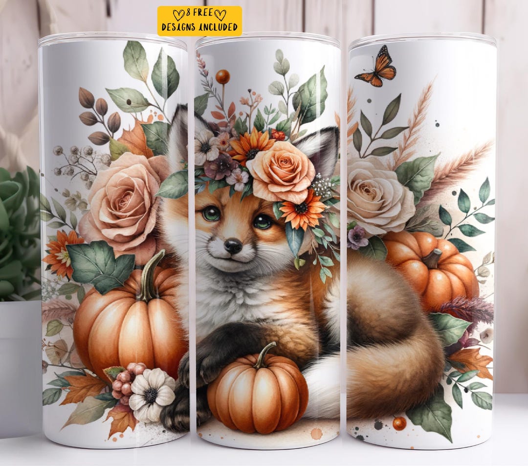 Cute Fox 20 Oz Skinny Tumbler Sublimation Design Digital Download PNG ...