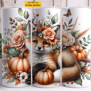 Cute Fox 20 oz Skinny Tumbler Sublimation Design Digital Download PNG Instant Digital only, Fall Pumpkin Tumbler Wrap