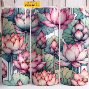 Lotus 20 oz Skinny Tumbler Sublimation Design Digital Download PNG Instant Digital only Floral Nature Tumbler Wrap