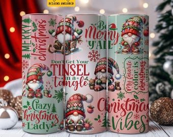 Christmas Gnome 20 oz Skinny Tumbler Sublimation Design Digital Download PNG Instant DIGITAL ONLY, Christmas Gnome Holiday Tumbler Wrap