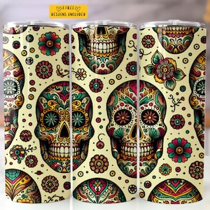 Day of the Dead 20 oz Skinny Tumbler Sublimation Design Digital Download PNG Instant Digital only, Dia de Los Muertos Sugar Skull Tumbler