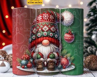 Christmas Gnome 20 oz Skinny Tumbler Sublimation Design Digital Download PNG Instant DIGITAL ONLY, Christmas Gnome Holiday Tumbler Wrap