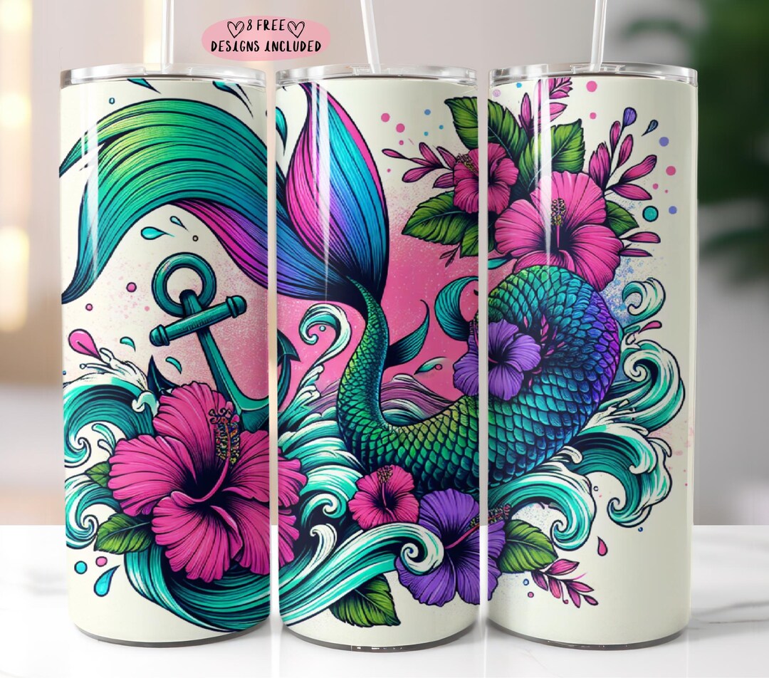 Mermaid Tumbler Wrap 20 Oz Skinny Tumbler Sublimation Design Mermaid ...
