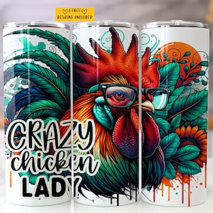 Funny Chicken 20 oz Skinny Tumbler Sublimation Design Digital Download PNG Instant Digital only Crazy Chicken Lady Tumbler Wrap