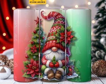 Christmas Gnome 20 oz Skinny Tumbler Sublimation Design Digital Download PNG Instant DIGITAL ONLY, Christmas Gnome Holiday Tumbler Wrap