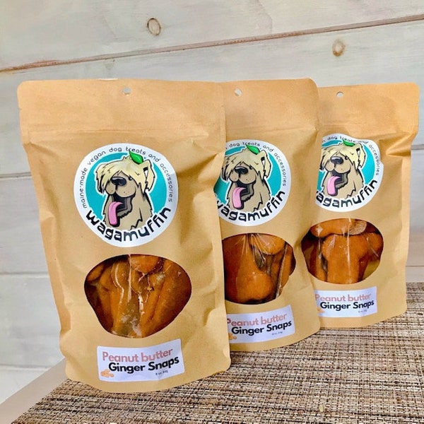 Erdnussbutter Ginger Snaps Hundeleckerli, Bestseller, Made in Maine, Pflanzliche Leckereien für Hunde, Wagamuffin, handgemachte Hunde Leckereien, Kennebunk Maine