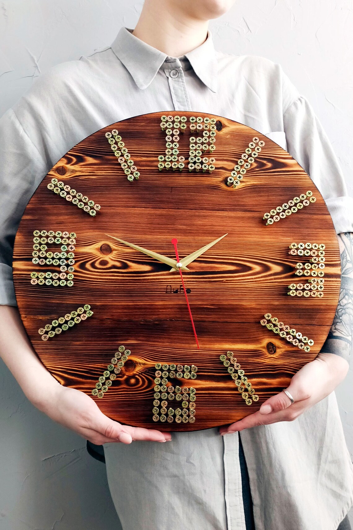 Wall clock made of wood Selftapping screwsgloss Etsy