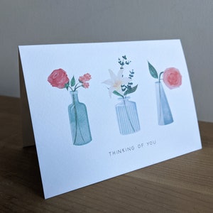 Illustrato, Vasi di fiori, Con simpatia, Pensando a te carta