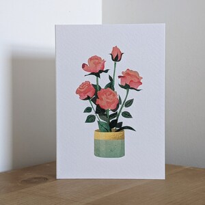 Cartão Ilustrado, Rosas, Vaso de Flores para o Dia das Mães