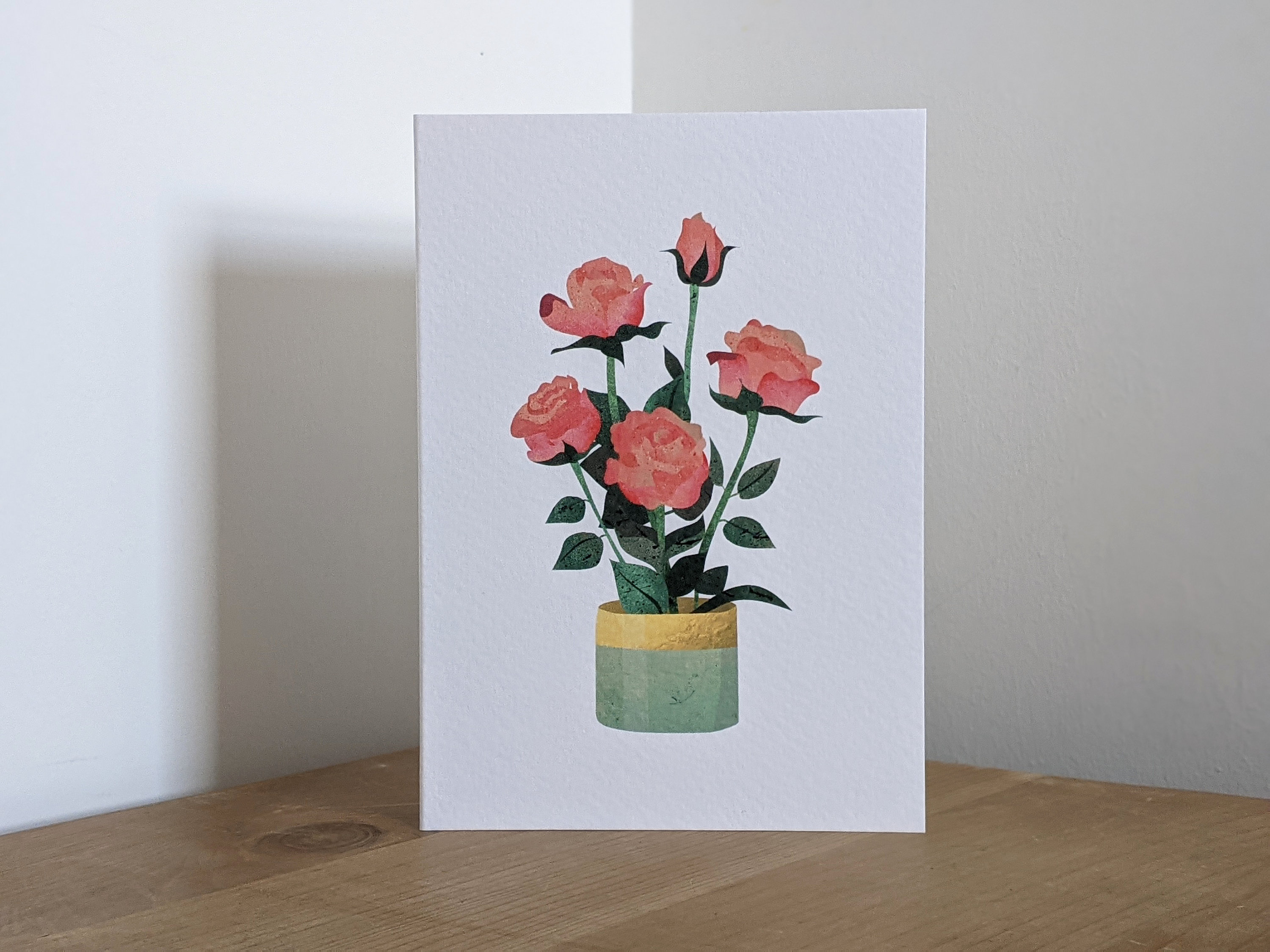 Illustrated Roses Flower Pot Card - Etsy
