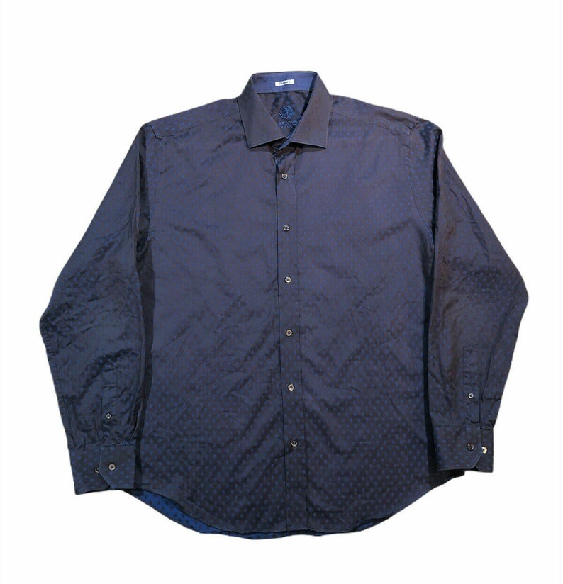 Bugatchi Uomo Mens XL long Sleeve Polka Shirt Euc Shaped Fit H1