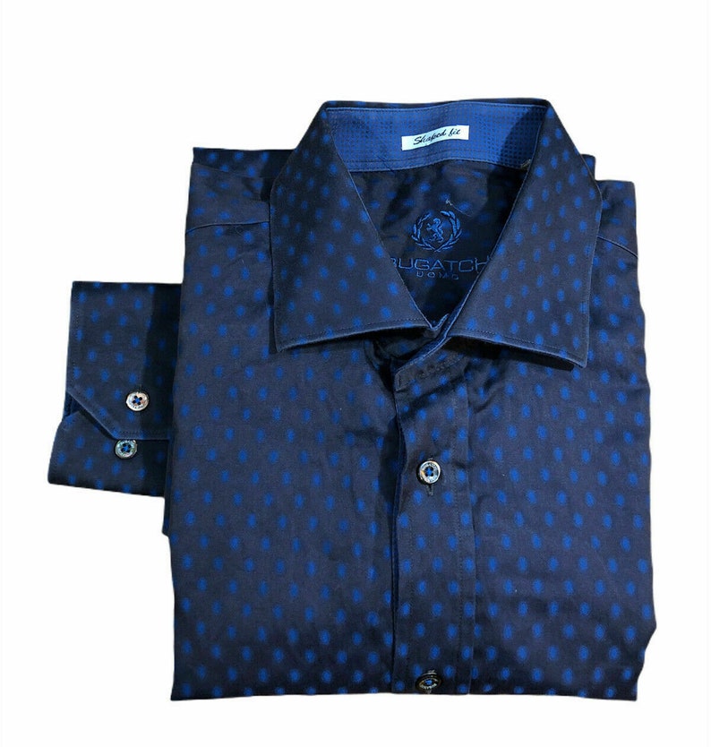 Bugatchi Uomo Mens XL long Sleeve Polka Shirt Euc Shaped Fit H1