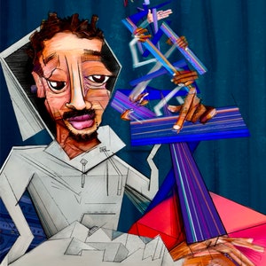 The Bass Player (Cool Blue), 18&quot; x 24&quot;