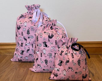 Cats Fabric Gift Bag Cats Fabric Gift Wrap Cats Drawstring Bag Cat Lover Gift Bag Birthday Gift Bag Reusable Gift Bag Cotton Gift Bag