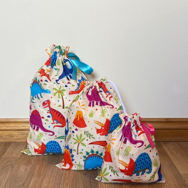 Dinosaur Fabric Gift Bag Fabric Gift Bag Dinosaur Gift Wrap Reusable Gift Bag Drawstring Bag Dinosaur Drawstring Bag Dinosaur Party Bag