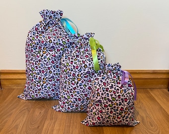 Animal Print Fabric Gift Bag Leopard Print Fabric Gift Bag Reusable Gift Bag Drawstring Bag Birthday Gift Bag Party Bag Pyjama Bag Shoe Bag
