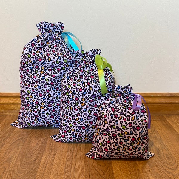 Animal Print Fabric Gift Bag Leopard Print Fabric Gift Bag Reusable Gift Bag Drawstring Bag Birthday Gift Bag Party Bag Pyjama Bag Shoe Bag