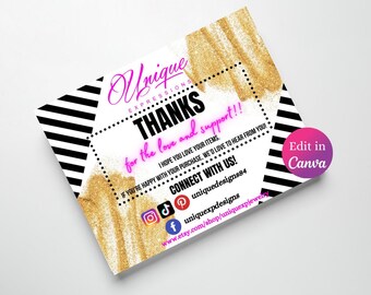 Thank You Card Template | Business Thank You Card Insert | Small Business Branding | Canva Thank You For Your Order | Pink Thank You Card