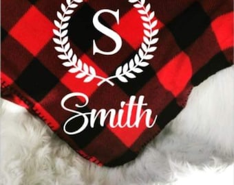 Personalized Buffalo Plaid, Fleece Blankets, Buffalo Plaid Throws, Red and Black, Checkered, Monogrammed