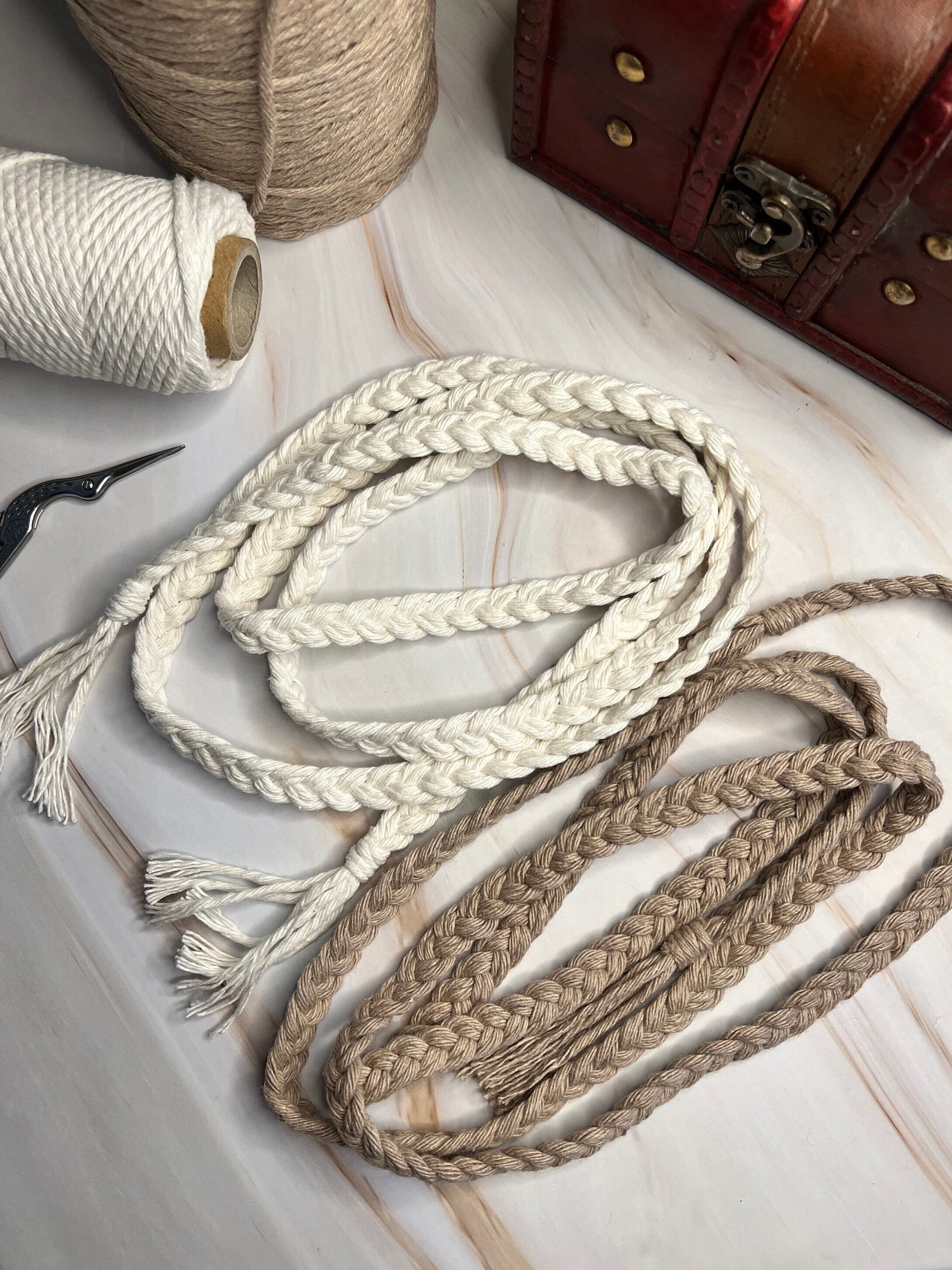 Narrow Braided Waist Belt , Thin Braided Rope Belt, Braided Cotton Wrap