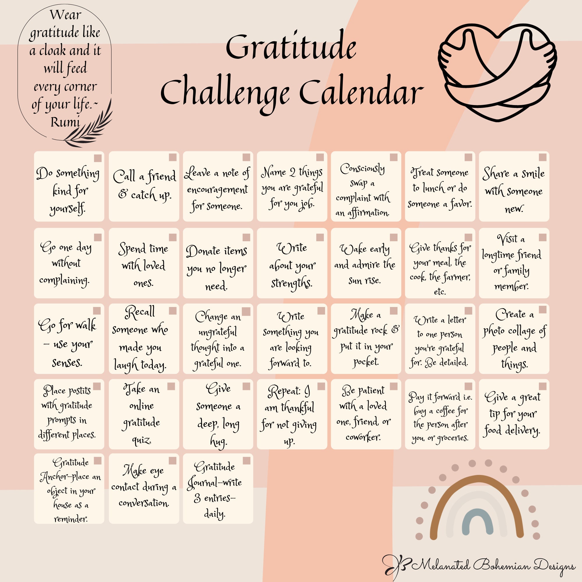 Gratitude Challenge Calendar for Your Office31 Days of Daily Gratitude