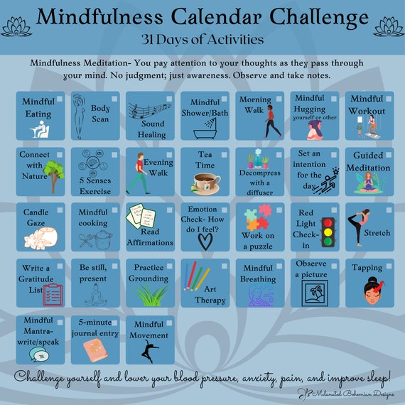 Mindfulness Calendar Challenge Daily Mindfulness Activity Etsy Mindfulness Calendar Challenge Daily Mindfulness Activity Etsy
