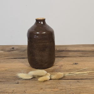 Signed 1968 Studio Pottery Vase – Hand-Thrown, Chocolate Brown Glaze