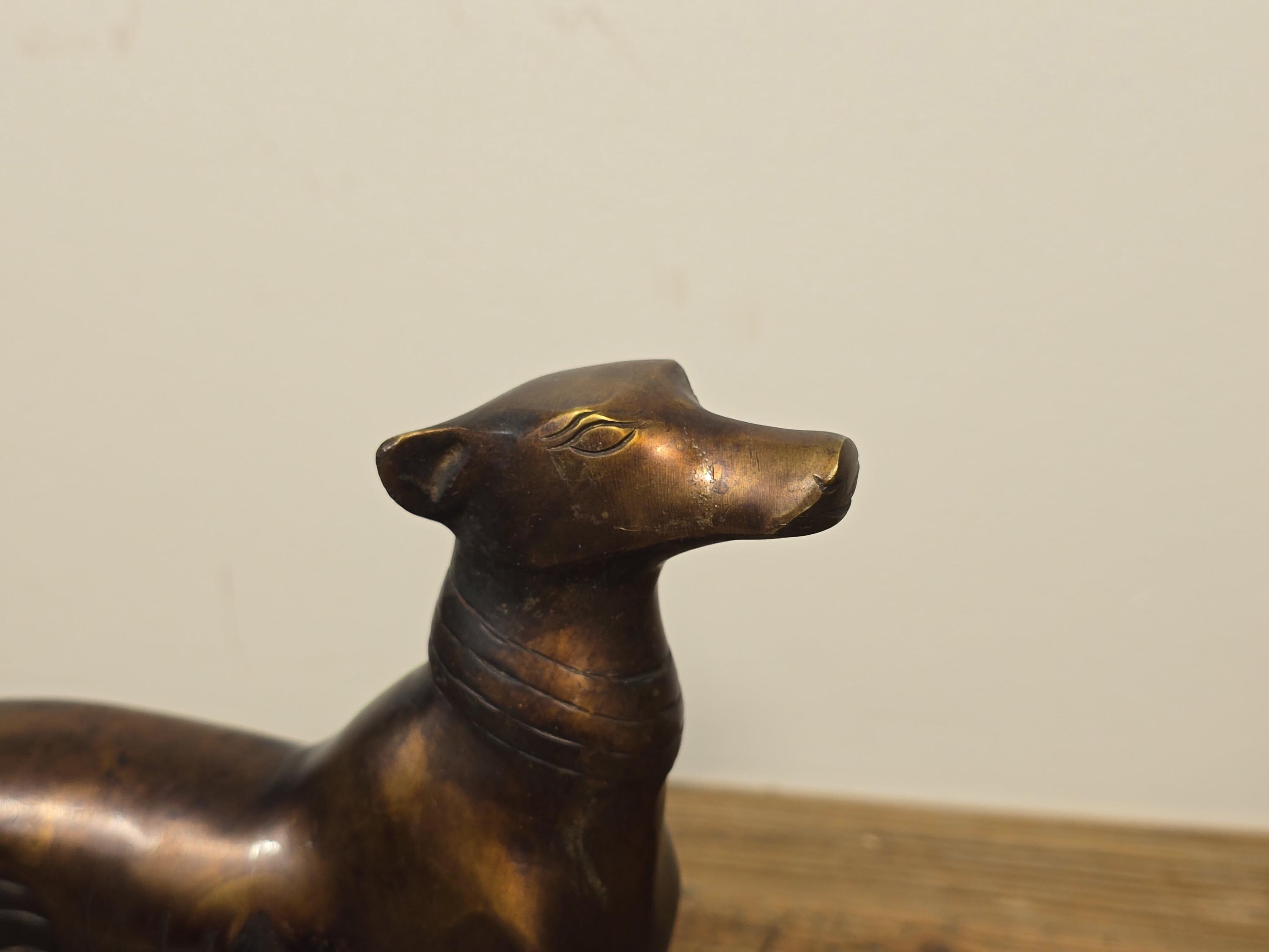 ヴィンテージ真鍮製グレイハウンド像、ウィペット犬の置物