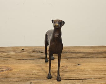 ヴィンテージ真鍮製グレイハウンド像、ウィペット犬の置物、ミッド