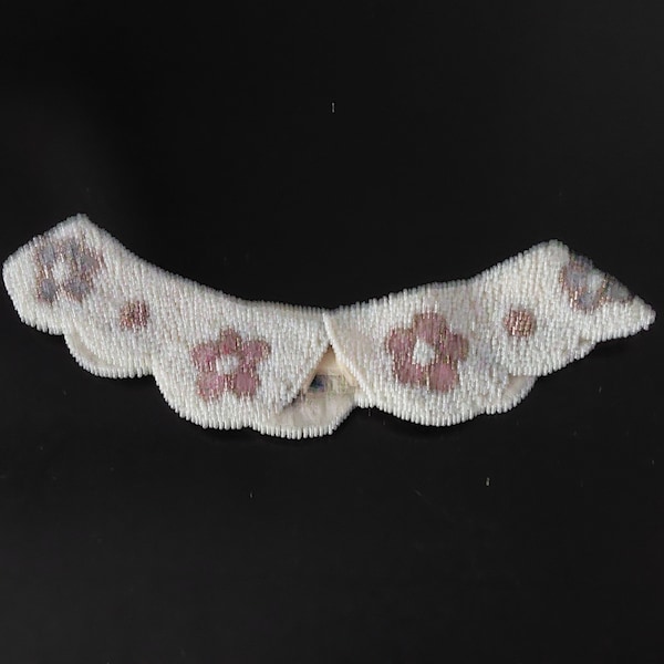 Vintage womans petticoat hand beaded collar, beaded sweater collar. Hand beaded with Pearlescent beads, Floral Pattern 13" neck