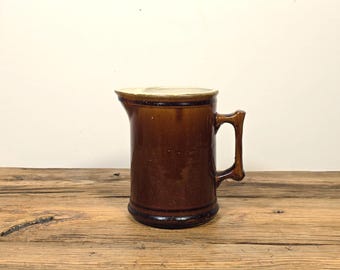 Jarro de cerâmica inglesa antiga, jarro com esmalte salino marrom, vaso de grés rústico, decoração de fazenda rústica