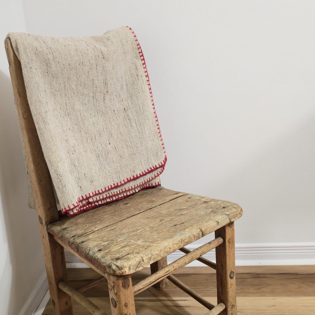 Rustic Wool Blankets Vintage Quebec Hand Loomed Wool Blanket, Rustic Farmhouse Throw, Red ...