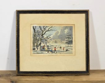 Antique Buckingham House Engraving, Hand Colored English Print, Georgian Wall Art