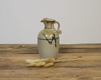 Vintage ceramic jug, hand made.  Beige, brown and black glaze, studio pottery, hand turned pottery.
