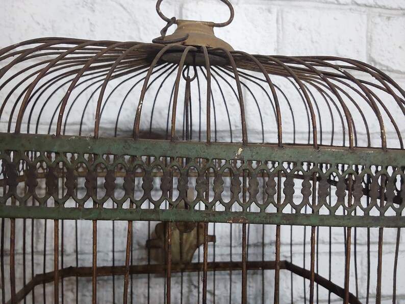 Antique Victorian Bird Cage, Likely of French Origin, Original Yellow