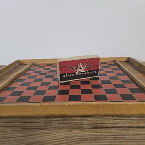 Vintage Wood Chess Checker Board – 1970s Red & Black Squares – Wooden Game Set w/ Pieces – Retro Board Game – Classic Chess Checkers