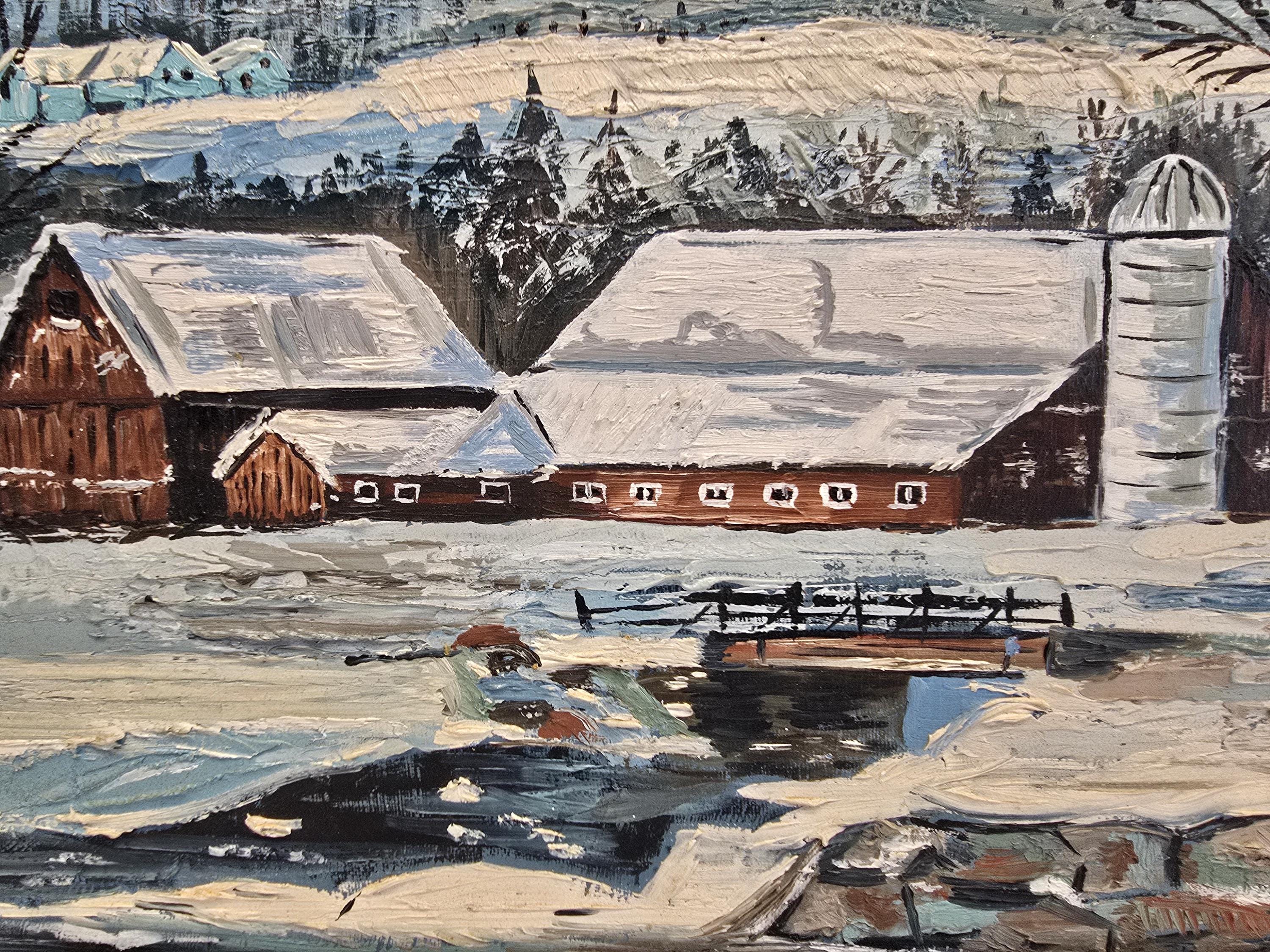 Vintage Winter Bauernhof Ölgemälde - Verschneite Scheunenszene mit Silo -  Rustikale ländliche Wandkunst - Etsy Österreich, image size:3000x2250