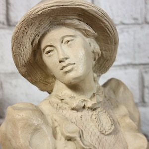 Vintage Austin Prod inc Sculpture Alice Heath Signed 1988 Victorian Woman with basket of hydrengia flowers