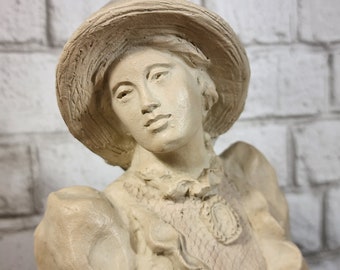 Vintage Austin Prod inc Sculpture Alice Heath Signed 1988 Victorian Woman with basket of hydrengia flowers