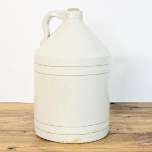 Vintage Quebec Stoneware Jug, Primitive French Canadian Pottery, Cream Glazed Crock Jug, Rustic Farmhouse Decor